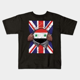 Syria Flag Great Britain Flag Ripped - Gift for Syrian From Syria Kids T-Shirt